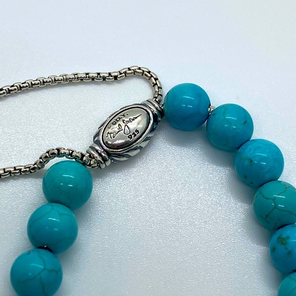 DAVID YURMAN 8mm Spiritual Turquoise Wave Beaded Silver Bracelet W/ Silv… - Picture 3 of 7